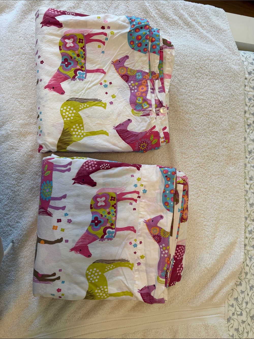 Garnet Hill Kids Floral Animal Pajama Bottoms - White with Pink, Green & Blue